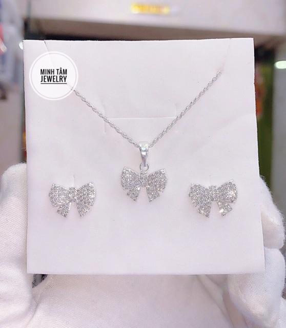 Bông tai nơ bạc ta nạm đá cao cấp Minh Tâm Jewelry