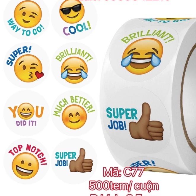 STICKER-Tem giấy Icon cười cổ vũ -cute -500tem/cuộn. NHIỀU MẪU