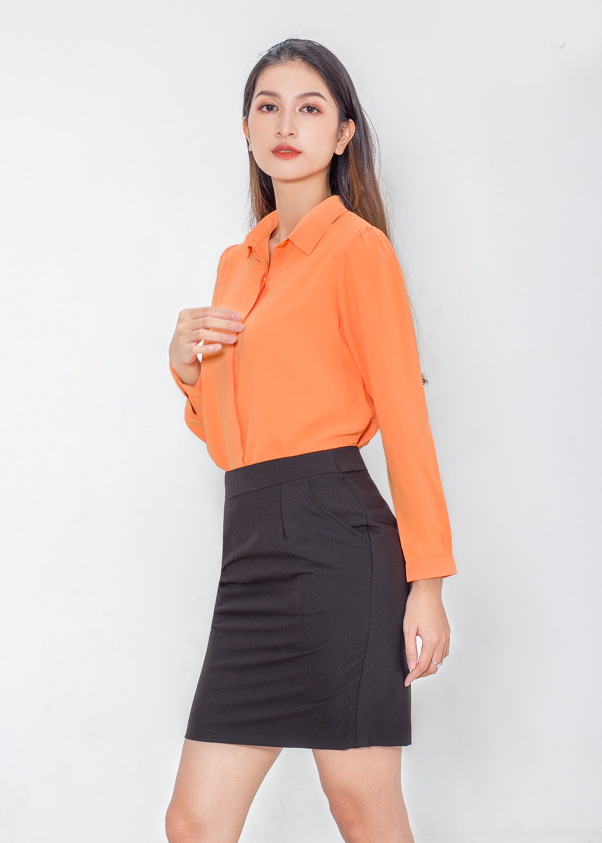 ZENNIC Áo Somi Lụa Hàn Cam Tangerine 01LM05