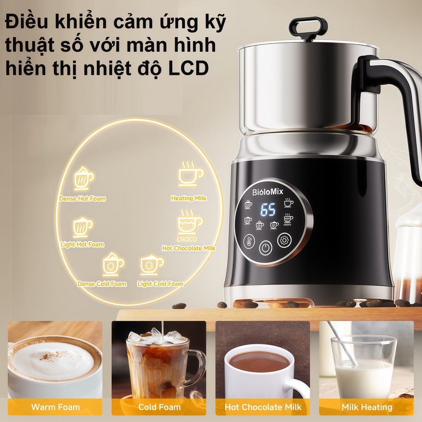 Máy đánh sữa tạo bọt đa năng chuyên nghiệp 6 trong 1 thương hiệu Mỹ cao cấp Biolomix BMF202 - Hàng chính hãng