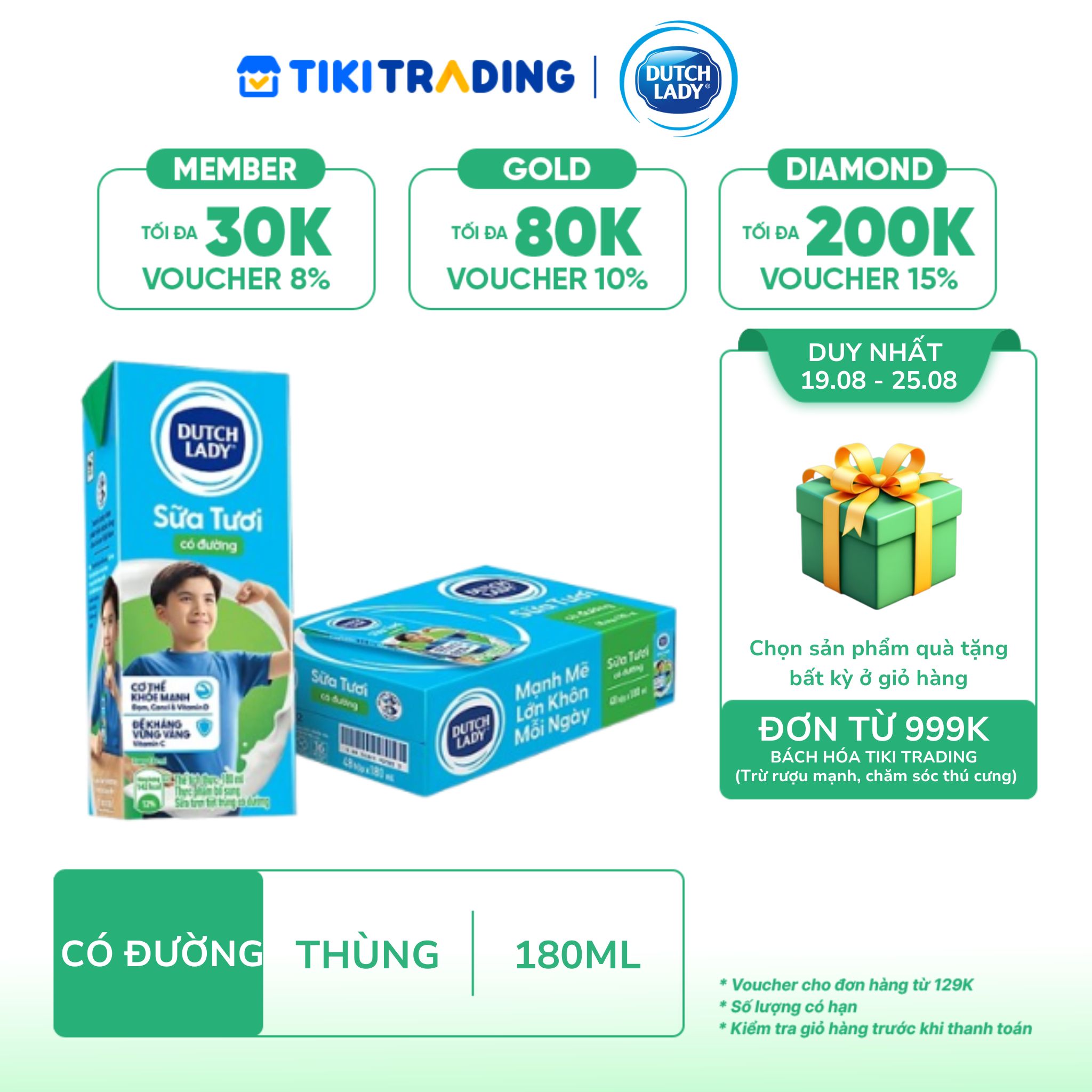 Thùng 48 Hộp Sữa Tươi Tiệt Trùng Dutch Lady Cô Gái Hà Lan Có Đường (48X180ml)