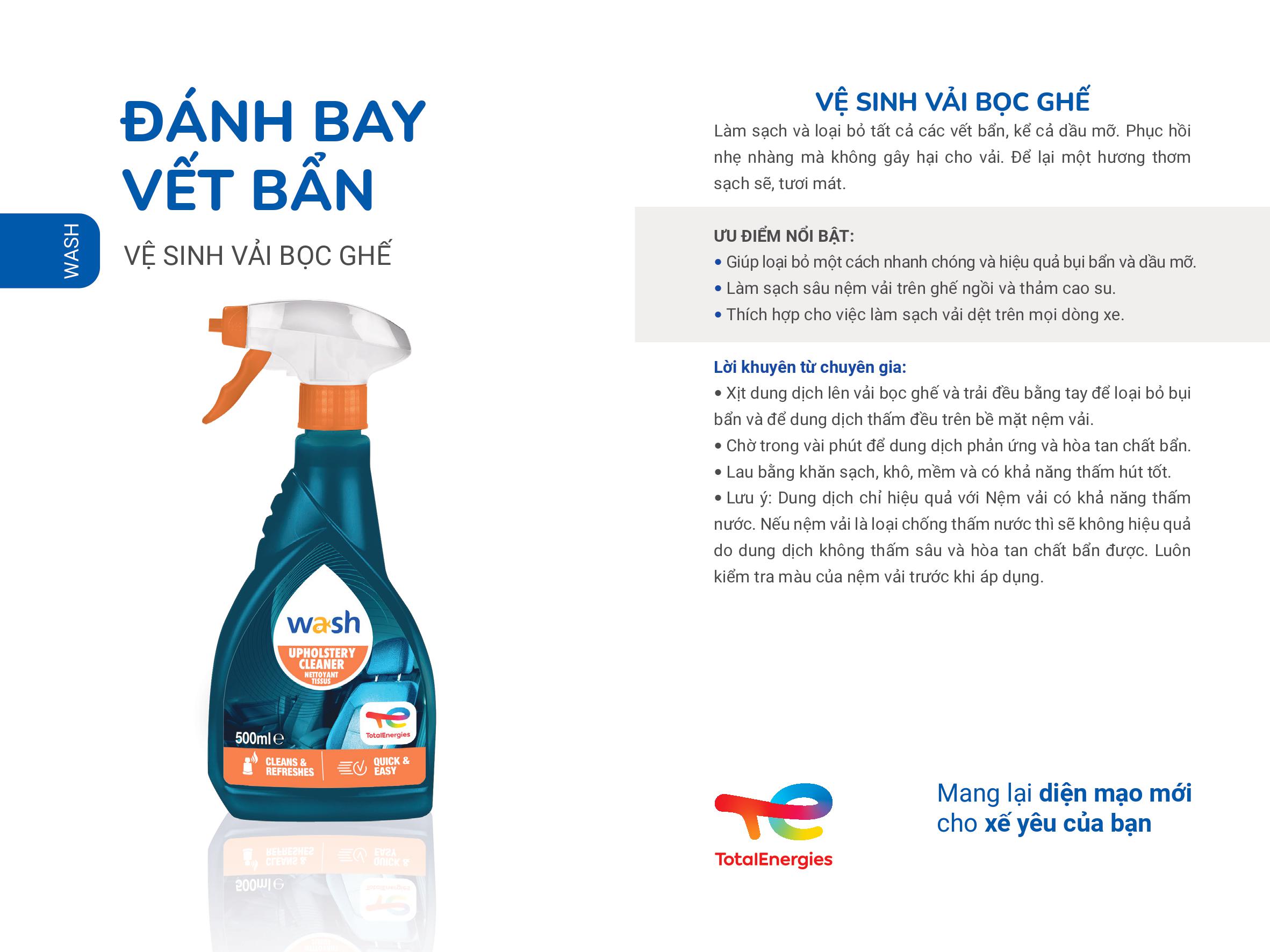 Dung dịch vệ sinh vải bọc ghế nỉ, trần oto Total - Upholtery Cleaner 500ml