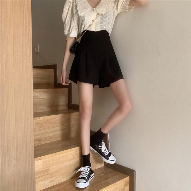 Q004_Quần short nữ cạp cao xếp ly