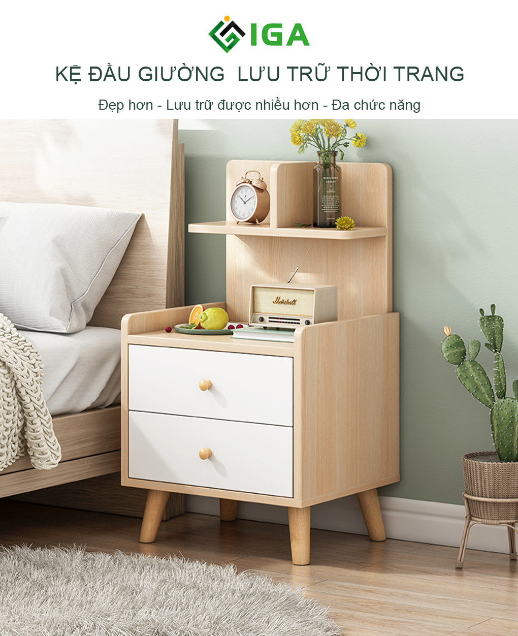 Tủ Đầu Giường, Tab Đầu Giường Phong Cách Nordic Thương Hiệu IGA - GP172