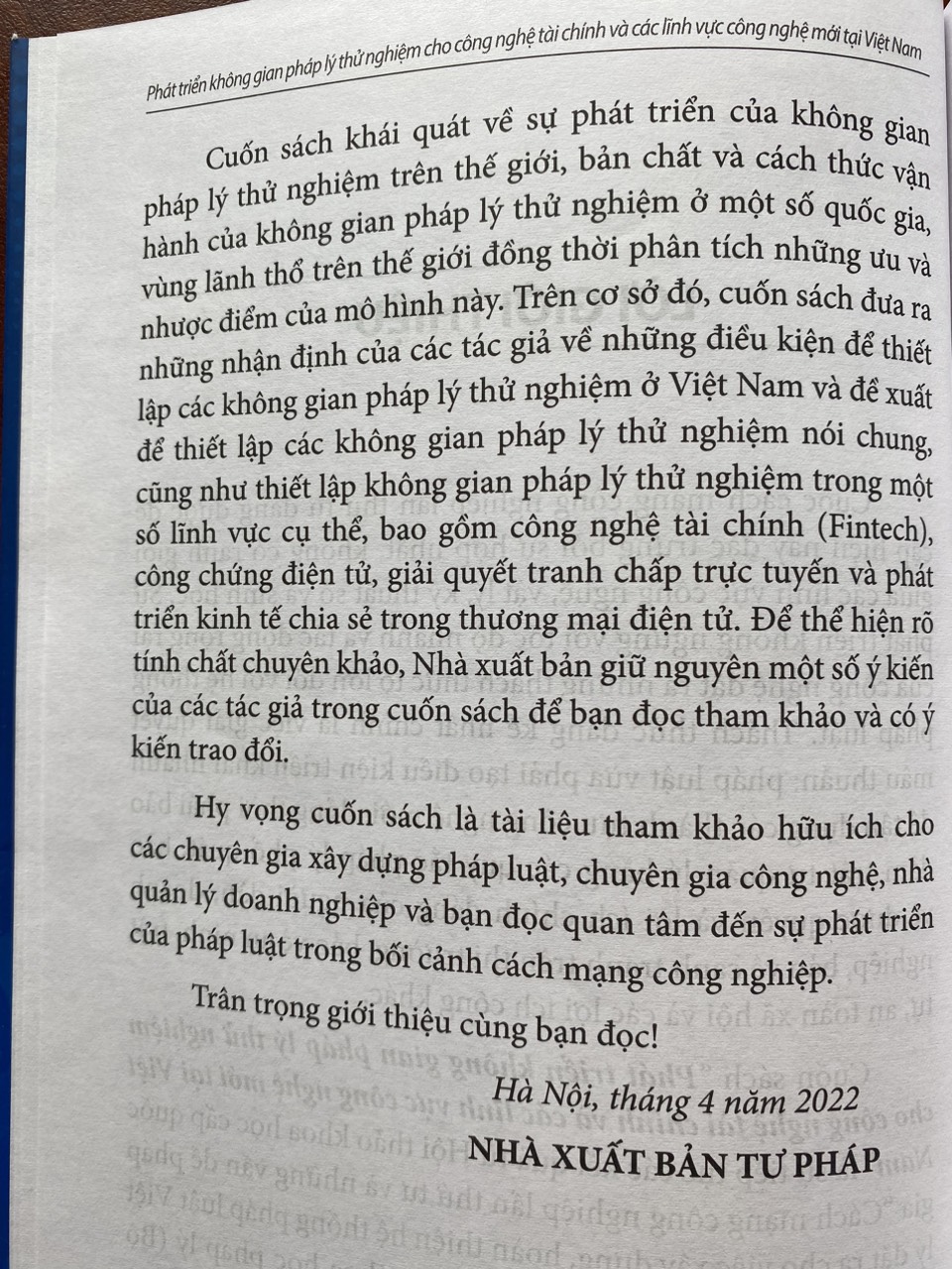 Phát Triển Không Gian Pháp Lý Thử Nghiệm Cho Công Nghệ Tài Chính và Các Lĩnh Vực Công Nghệ Mới Tại Việt Nam