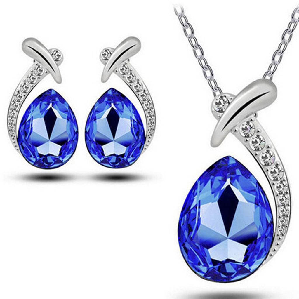 Boho Bridal Wedding Jewelry Set Crystal Rhinestone Drop Necklace & Earrings