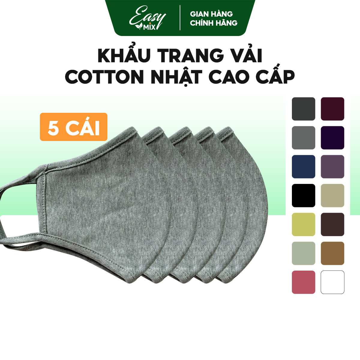 Khẩu Trang Vải Nam Nữ Khẩu Trang Nhiều Màu Cotton Nhật Cao Cấp Chống Nắng Combo 5 Cái