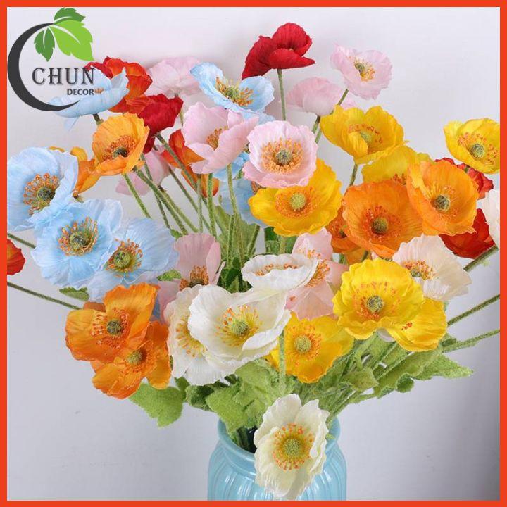 Hoa giả - Cành hoa anh túc 3 bông 1 nụ dài 60cm trang trí nhà cửa, văn phòng, làm đạo cụ chụp ảnh siêu xinh