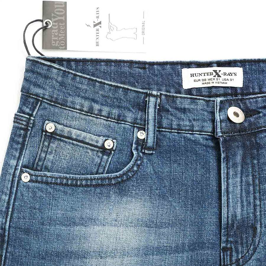 Quần Short Jeans Nam Cao Cấp HUNTER X-RAYS Form Slimfit Thun Màu Xanh S68