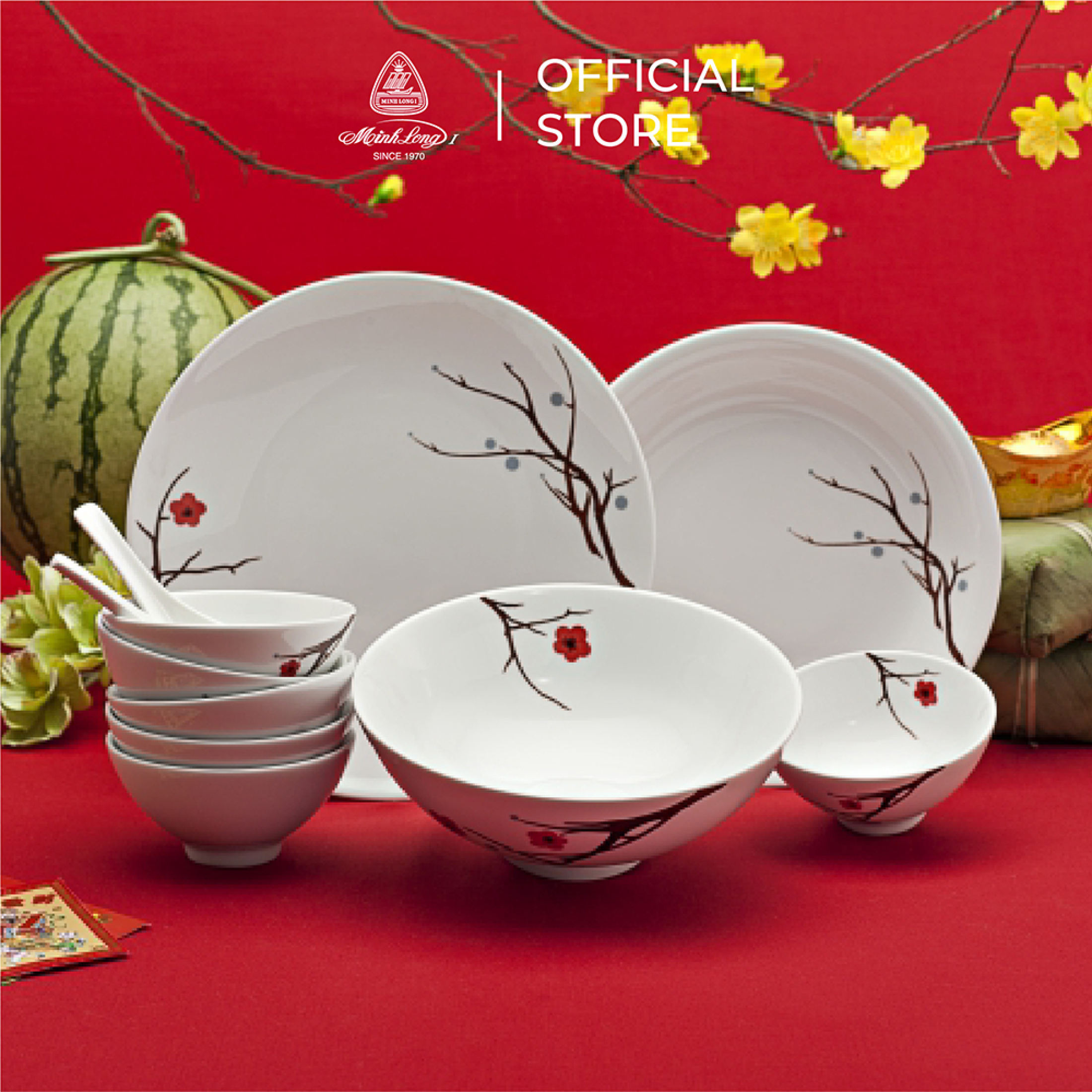 Tô trung Minh Long 15 cm Daisy Hồng Mai Bằng sứ, Hàng Đẹp, Cao Cấp, Dùng Trong Gia Đình, Đãi Khách, Tặng Quà Tân Gia