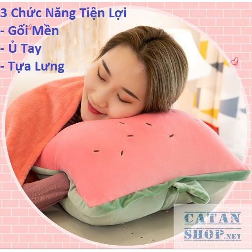 GỐI MỀN 3in1 Gối mền TRÁI CÂY VUÔNG siêu cute, nỉ nhung siêu mịn, chăn gối văn phòng, gấu bông kèm mền GM73-TraiCayVuong