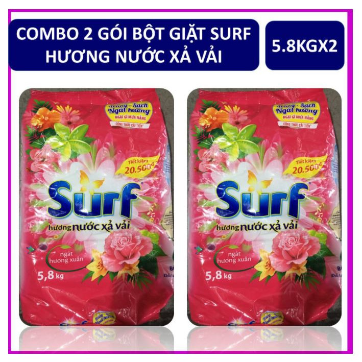 COMBO 2 túi bột giặt Surf Hương nước xả vải (Hồng) Gói lớn 5.8kgX2