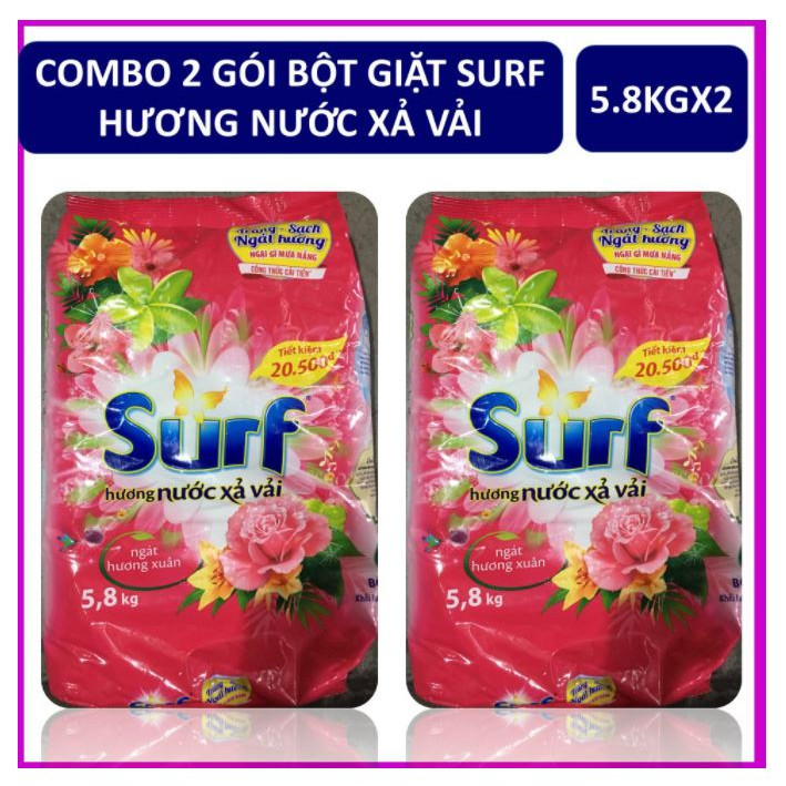 COMBO 2 túi bột giặt Surf Hương nước xả vải  Gói lớn 5.8kgX2