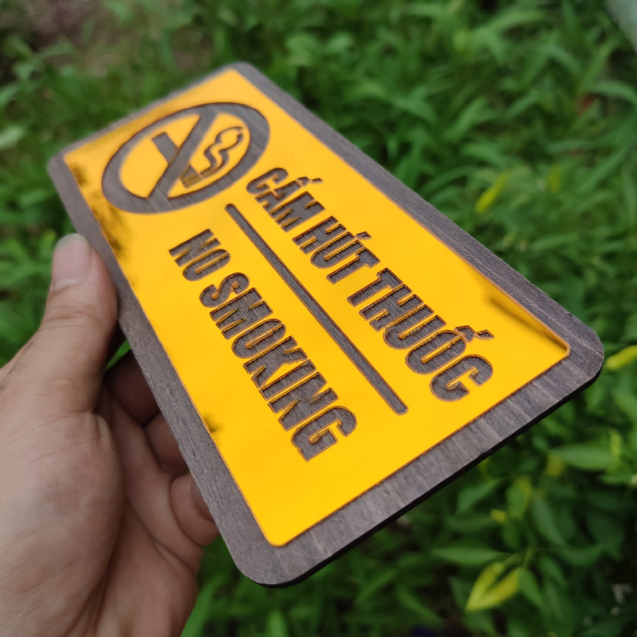 Biển Cấm Hút Thuốc (No Smoking) Gương Vàng DOHU34 - Sang Trọng, Hiện Đại