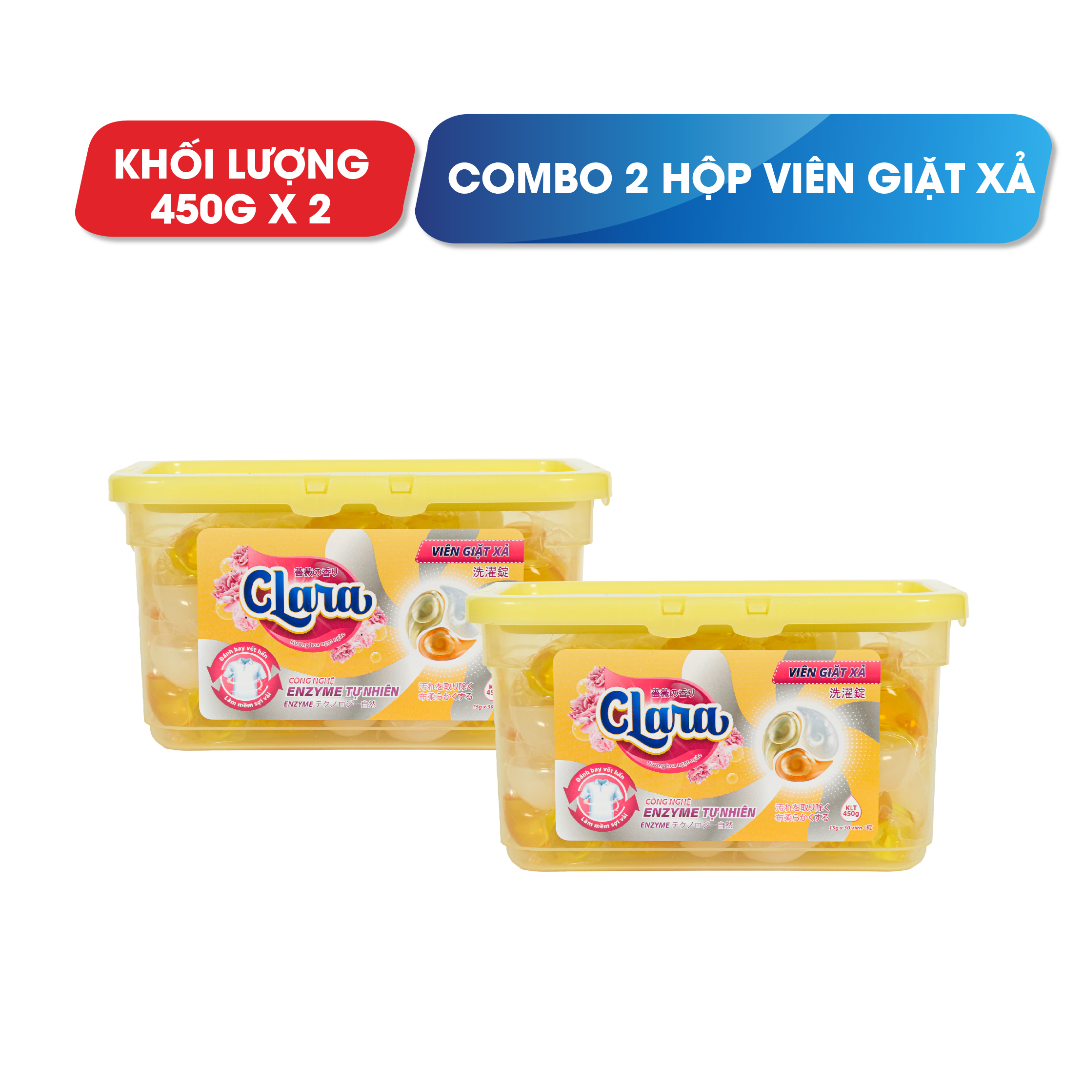 Combo 2 hộp viên giặt xả Clara hương hoa hộp 30 viên