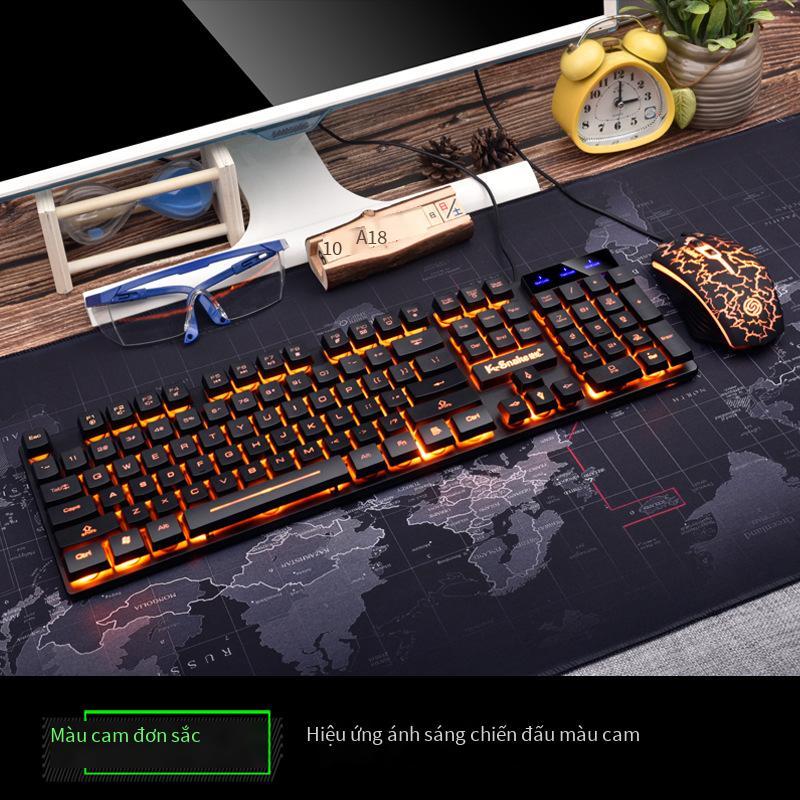 Bộ bàn phím và chuột có dây Viper KM320 phong cách mới nhất treo U+U chữ màu cam trong suốt bộ bàn phím chuột chơi game crack dạ quang