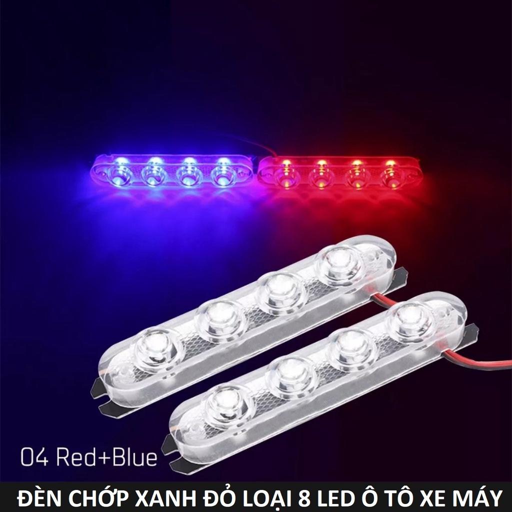 Bộ đèn chớp nháy polie xanh đỏ 12 led mẫu mới ánh sáng mạnh chống nước lắp xe máy ô tô 12v