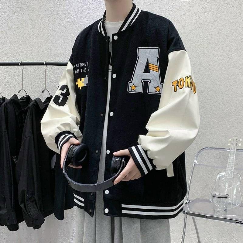 Áo Khoác Bomber Thêu Chữ A Form Rộng Unisex Chất Nỉ Bông feesize dưới 60kg - ThoiTrang