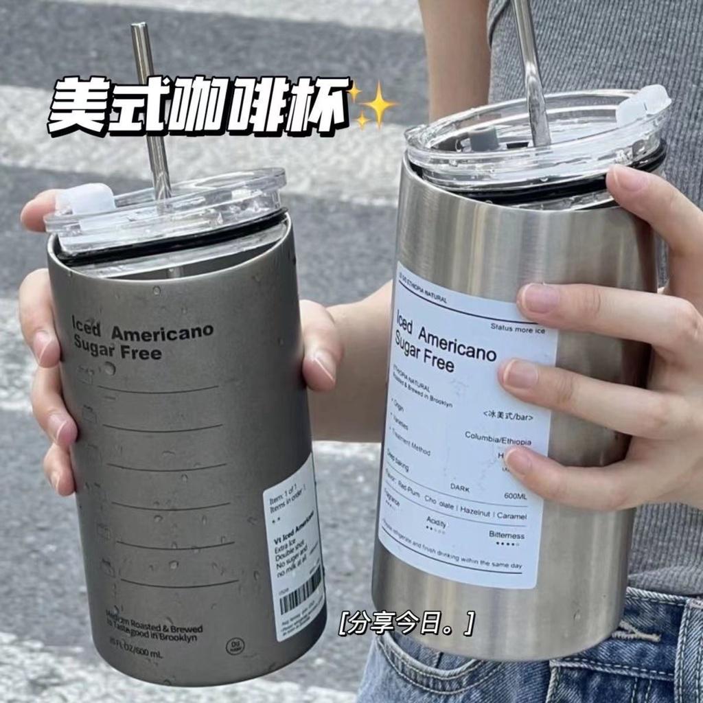 Ly Giữ Nhiệt 600ml Hàng IN Có Kèm Ống Hút iNox