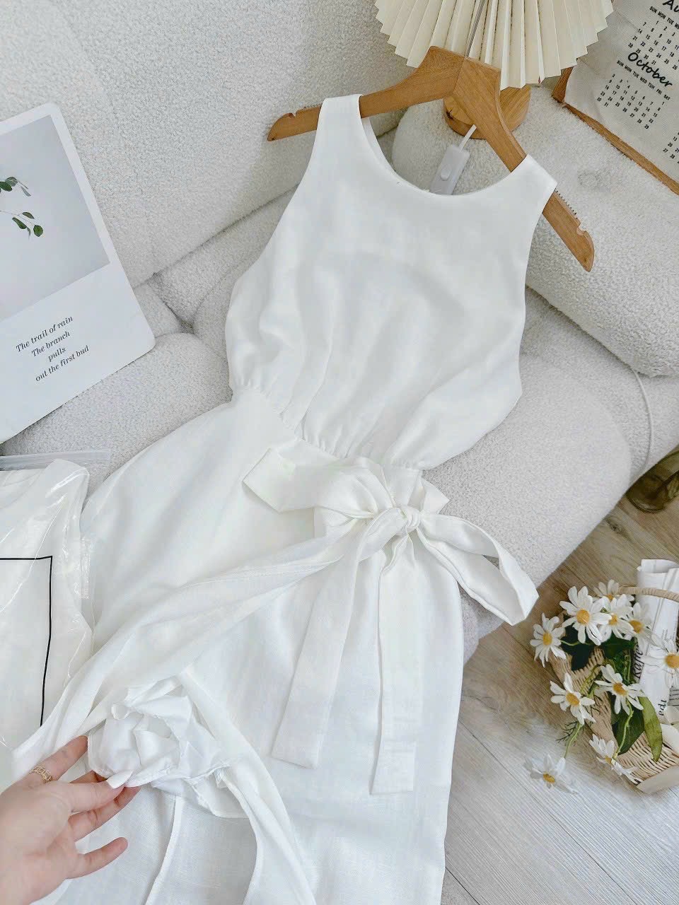 ĐẦM DÀI MIDI TRẮNG SUÔNG TRƠN CỔ U TRÒN SÁT NÁCH MAXI ĐI BIỂN DẠO PHỐ DỰ TIỆC