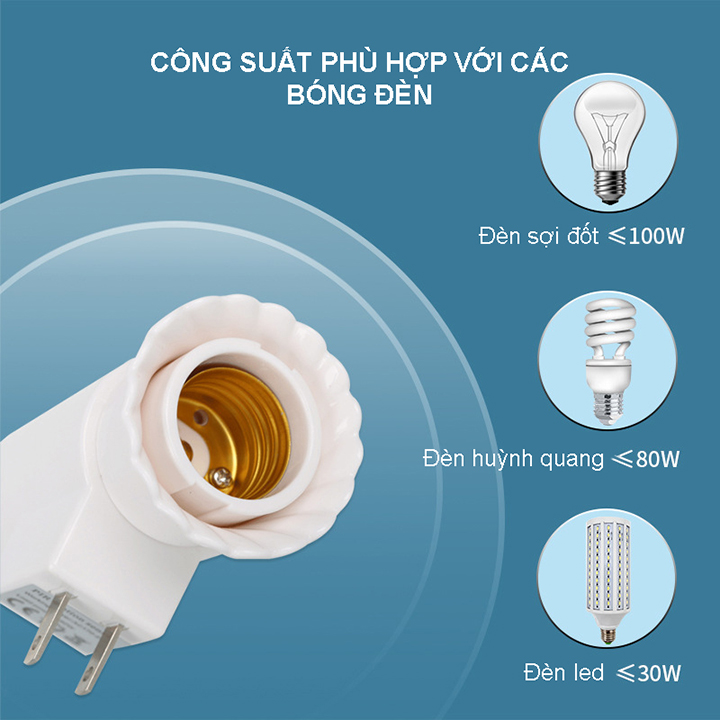 Đui đèn cảm ứng hồng ngoại tự sáng khi phát hiện chuyển động tiêu chuẩn E27, chức năng hỗ trợ điều chỉnh - Kèm bóng 9W