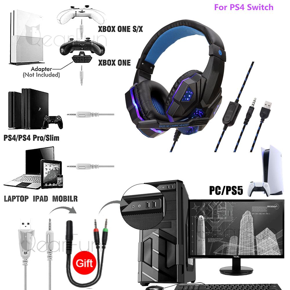 Chuyên Nghiệp Led Bass Game Thủ Tai Nghe Có Dây Kèm Mic Cho Công Tắc PS4 Máy Tính Chơi Game Trên Tai Tai Nghe Cho Tay Chơi Máy Tính