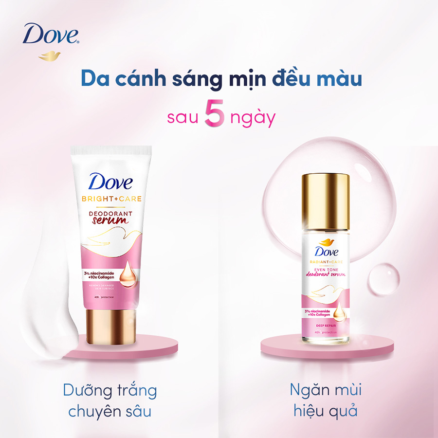 Combo 2 Lăn ngăn mùi tinh chất serum cao cấp Dove dành cho nữ với 3% Niacinamide dưỡng da sáng mịn đều màu 45ml