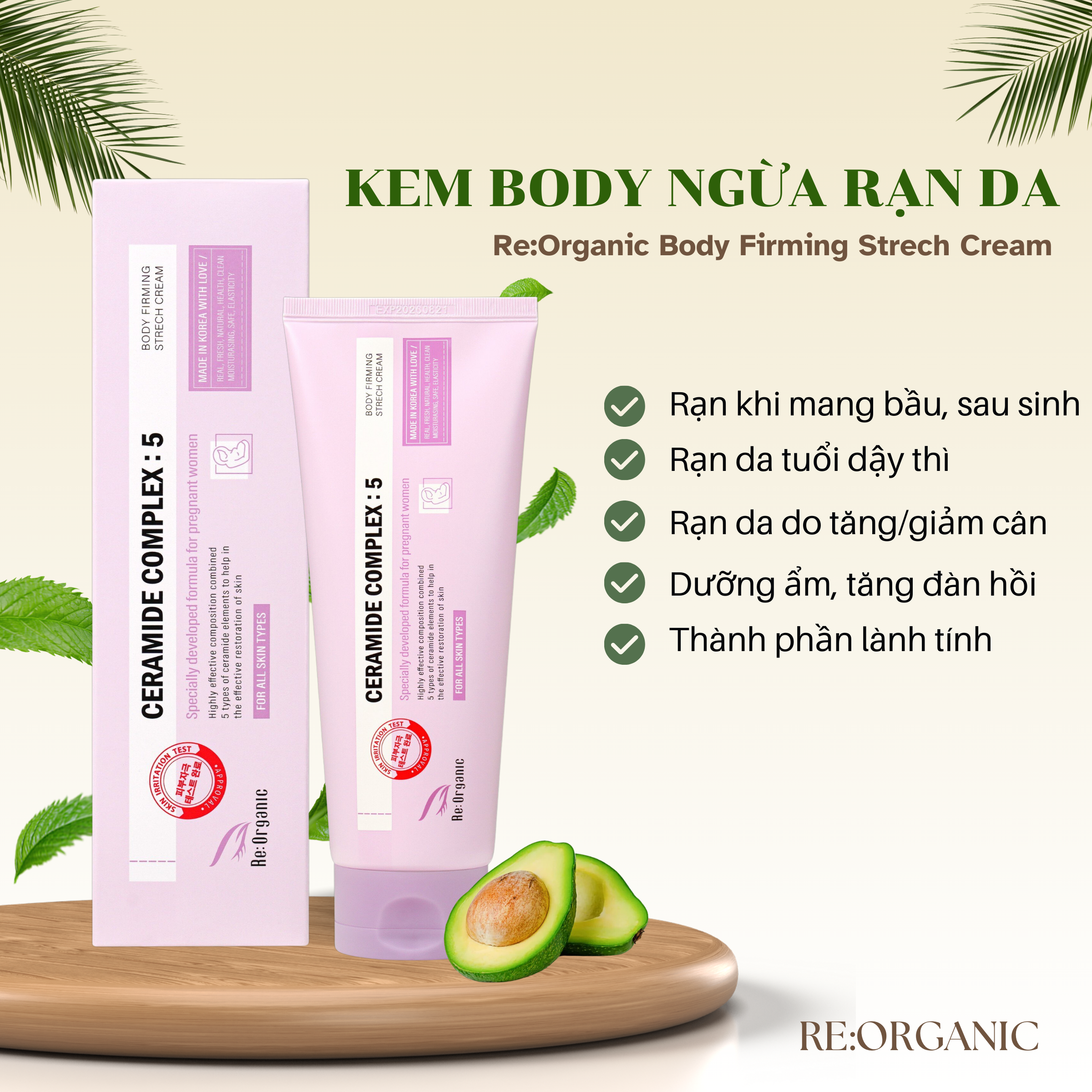 Kem massa tăng đàn hồi mờ thâm ngừa rạn da Re:Organic Body Firming Strech Cream Hàn Quốc