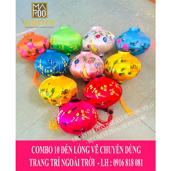 COMBO 10 Đèn lồng Hội An size 30 cm vẽ họa tiết xinh xắn chuyên dùng trang trí ngoài trời