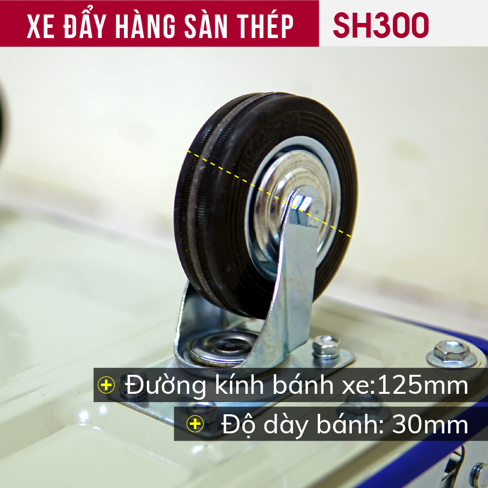 Xe đẩy hàng 4 bánh gấp gọn 250kg sàn thép nhập khẩu FUJIHOME SH300,, bánh xe chống ồn
