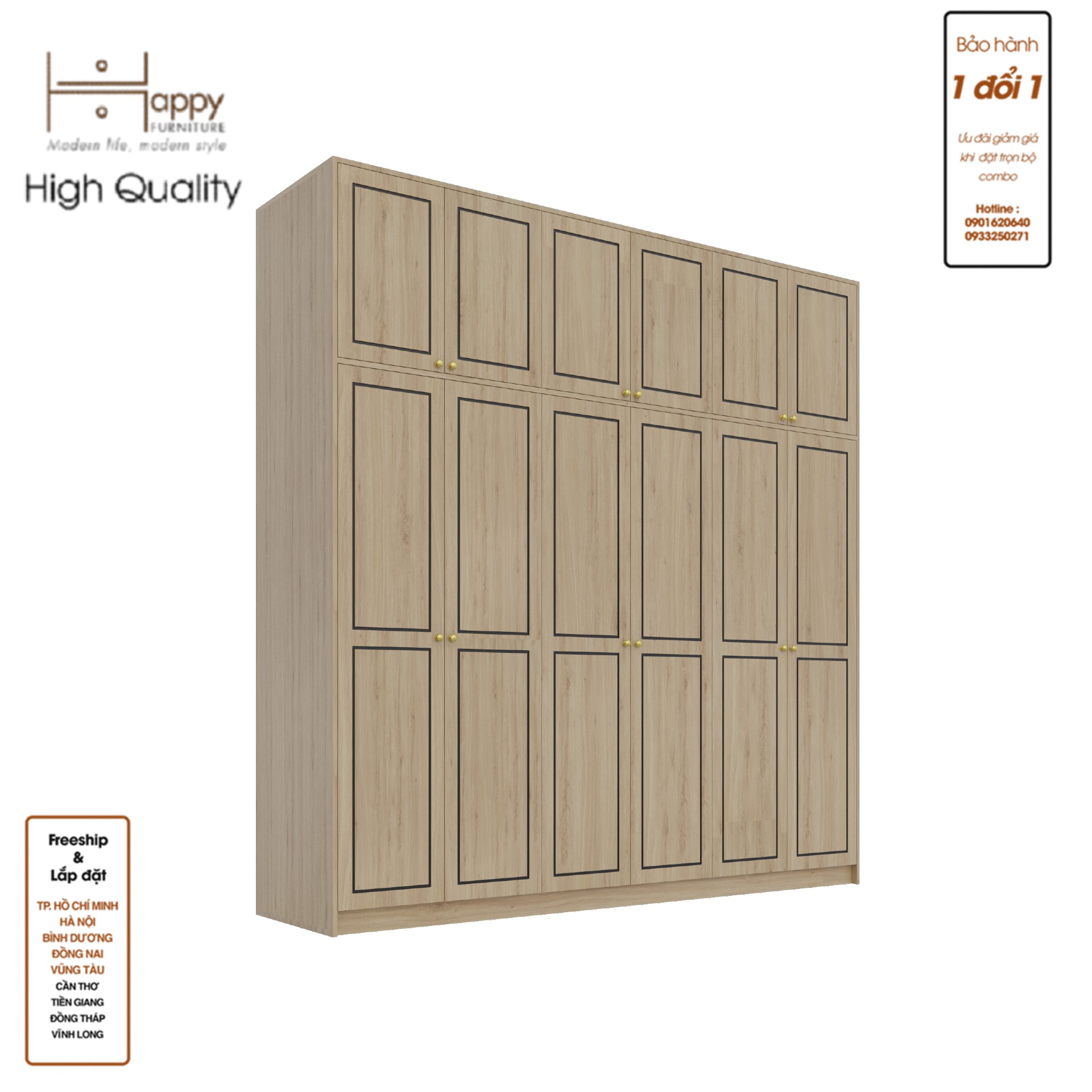 ELEGANT, Tủ quần áo cửa mở 2m4x2m4, 240cm x 54cm x 240cm , TCM_085