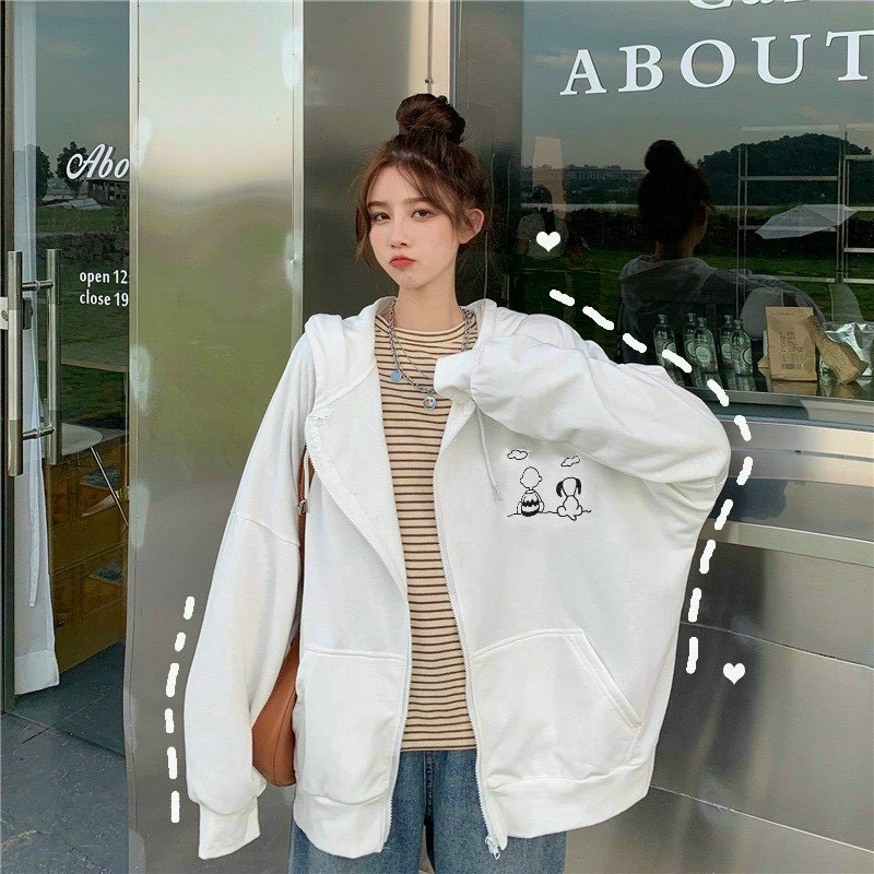 HOODIE ZIP HOẠT HÌNH️ áo khoác chống nắng dây kéo form rộng nam nữ có nón ULZZANG style, Áo khoác chống nắng nỉ tia kéo dày dặn, Áo Khoác Nỉ In Hình Đôi Bạn Thân Zip From Rộng Unissex
