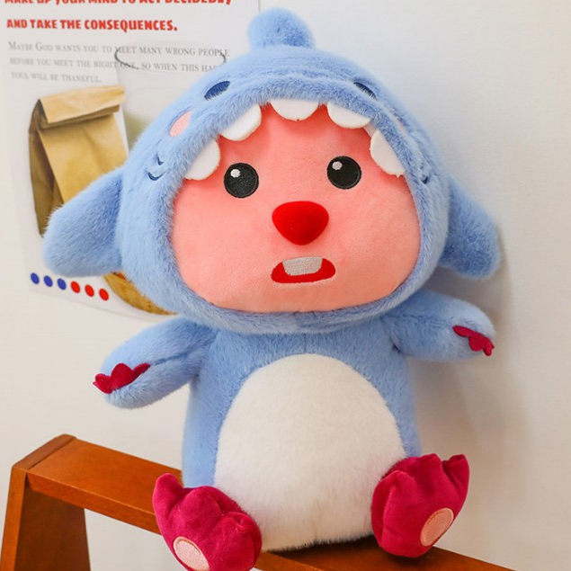 Thú nhồi bông loopy nón cá mập đáng yêu - Size từ 30cm đến 80cm - Quà tặng gấu bông hải ly cosplay cá mập êm mịn