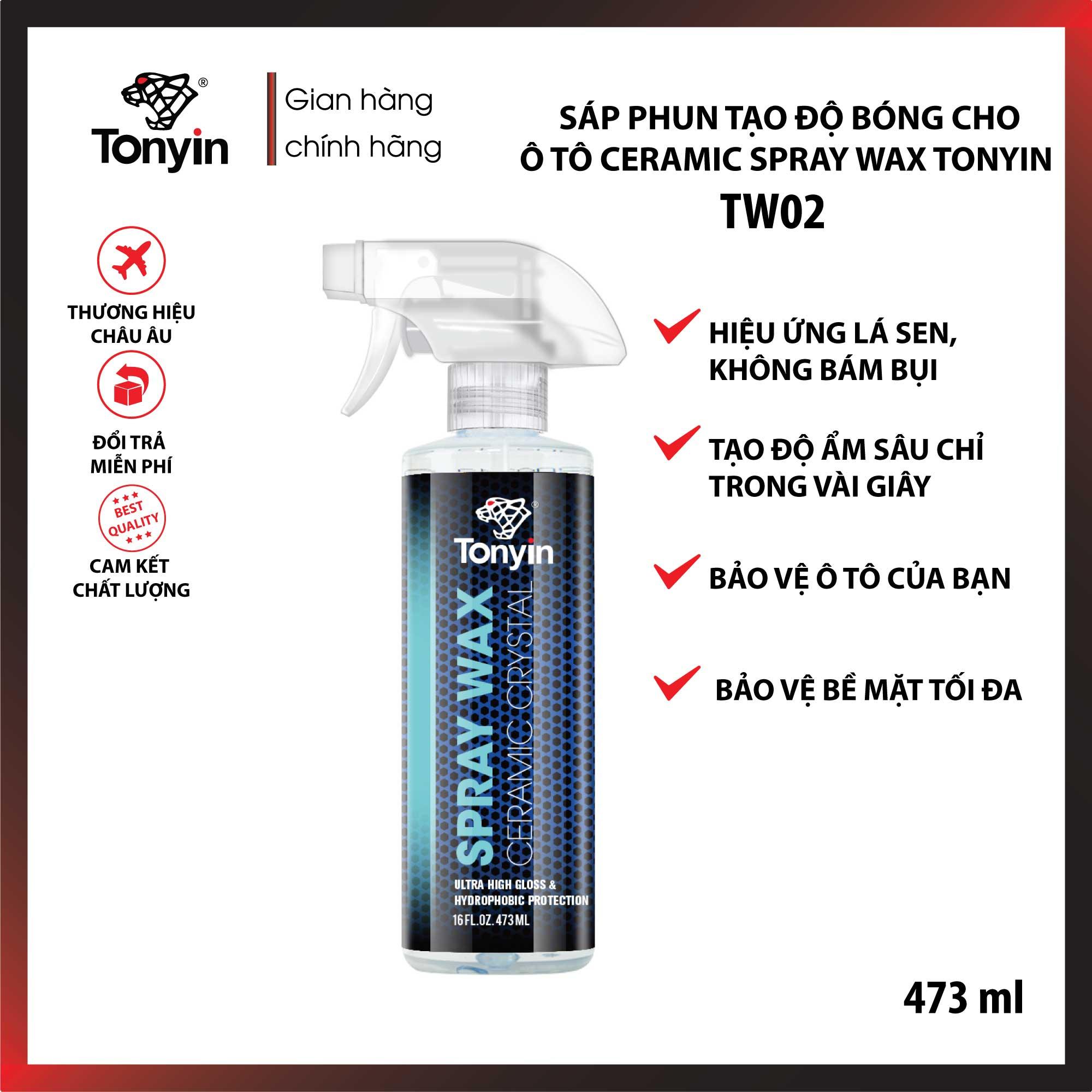 Chai xịt sáp phun tạo độ bóng cho ô tô CERAMIC SPRAY WAX Tonyin TW02 473ml, hiệu ứng lá sen, không bám bụi