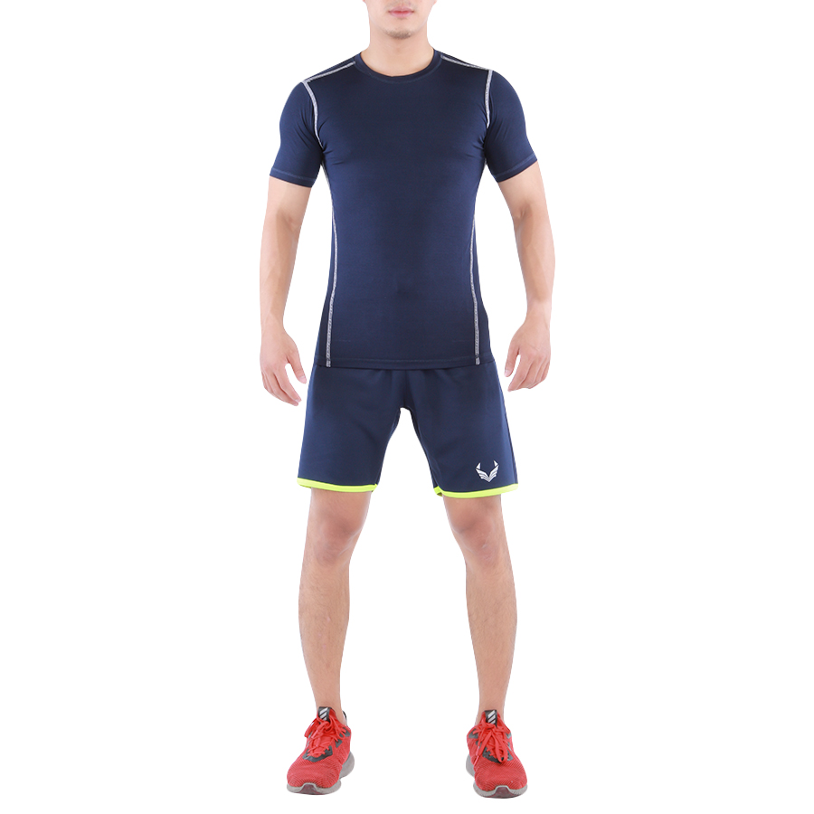 Áo Base Layer Tập Gym Nam Tay Ngắn Xanh Navy Unique