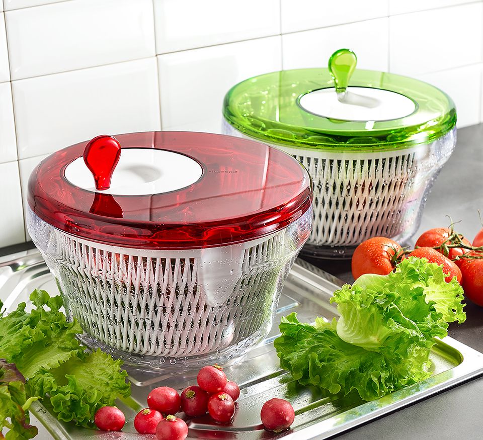 Rổ Quay Vắt Rau Guzzini Salad Spinner 28cm - Chất Liệu Nhựa Trong - An Toàn Với Máy Rửa Chén