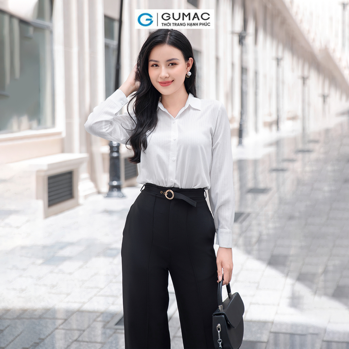 Quần nữ ống suông, lưng cao kèm dây thắt lưng nhỏ túi dọc ở 2 bên GUMAC QD09021