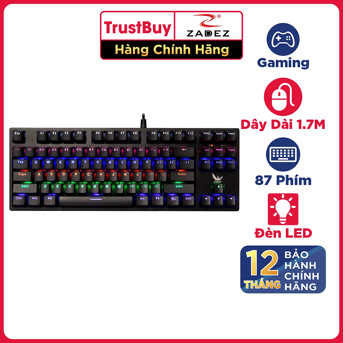 Bàn Phím Gaming Cơ Có Dây ZADEZ GT021K Kèm Dây USB Dù 1.7M - Hàng Chính Hãng