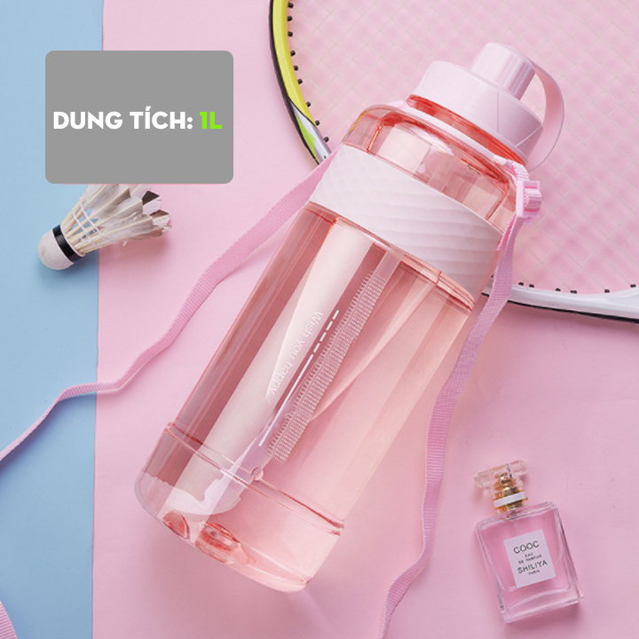 Bình Nước Thể Thao, Bình Nước Tập Gym 1000ml Có Dây Đeo Tiện Dụng