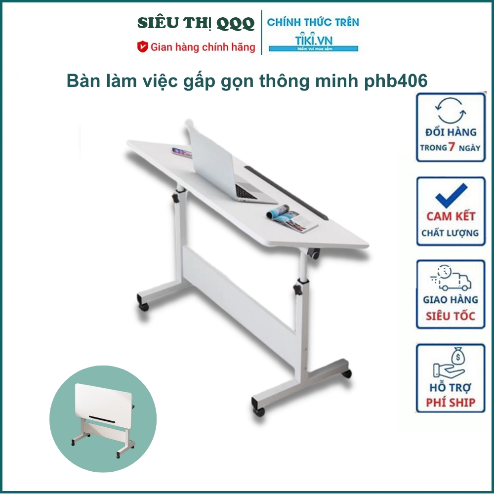 Bàn học làm việc gấp gọn và tùy chỉnh độ cao thông minh PHB406 – Hàng chính hãng – Trắng