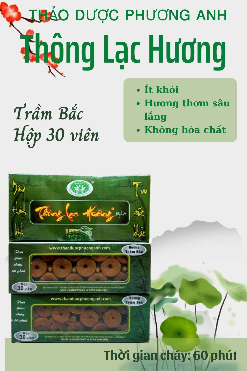 Nhang nụ trầm bắc Thông Lạc Hương - Thảo Dược Phương Anh hộp 30 viên