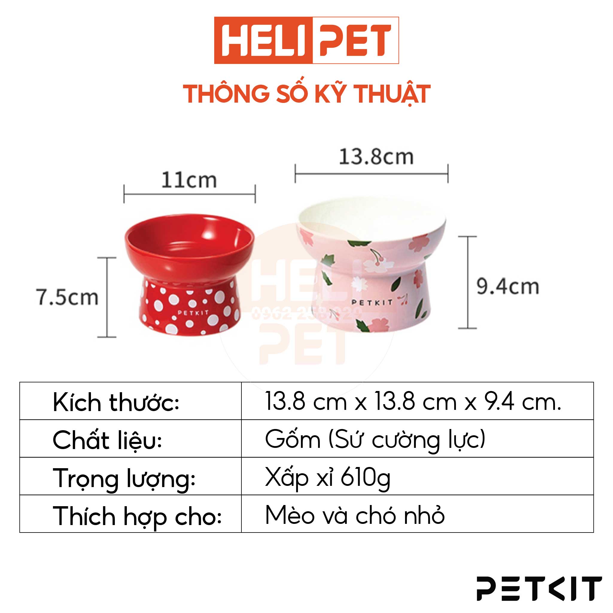 Chén Ăn, Bát Ăn Cho Chó Mèo Chống Gù Làm Từ Gốm Sứ Cao Cấp Ceramic Petkit Cera Spot- HeLiPet