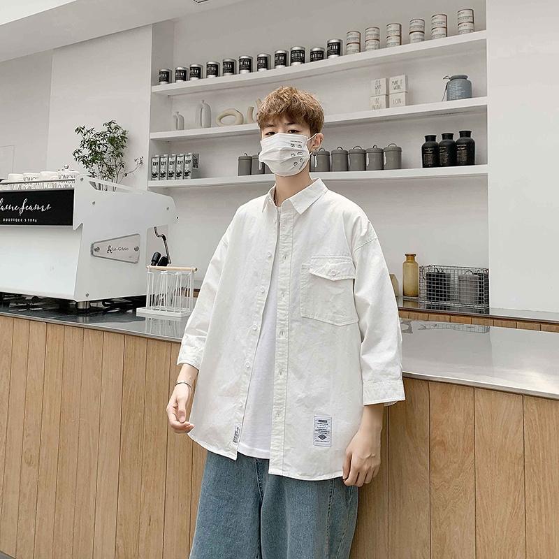 Áo Sơ Mi Ngắn Tay Form Rộng Trơn Màu Thời Trang Mùa Hè Dành Cho Nam