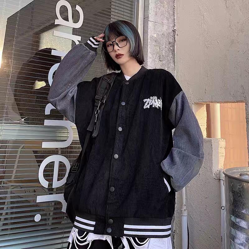 Áo khoác kaki nhung bomber unisex form rộng ZOMBIF bóng chày nam nữ ulzzang Wind
