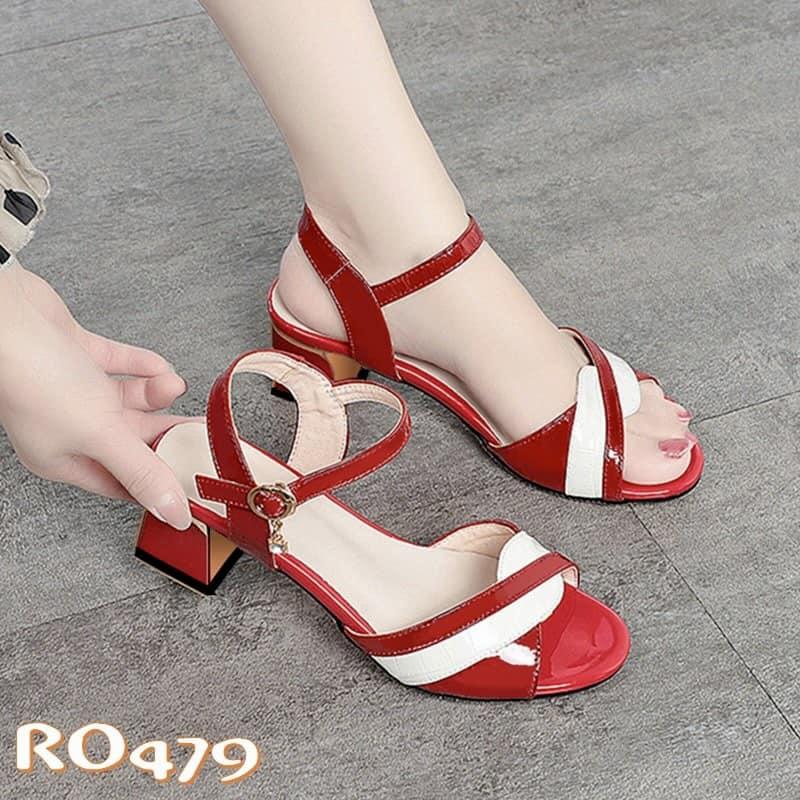 Sandal nữ phối màu ROSATA RO479 cao 4p - Đen, Đỏ - HÀNG VIỆT NAM - BKSTORE