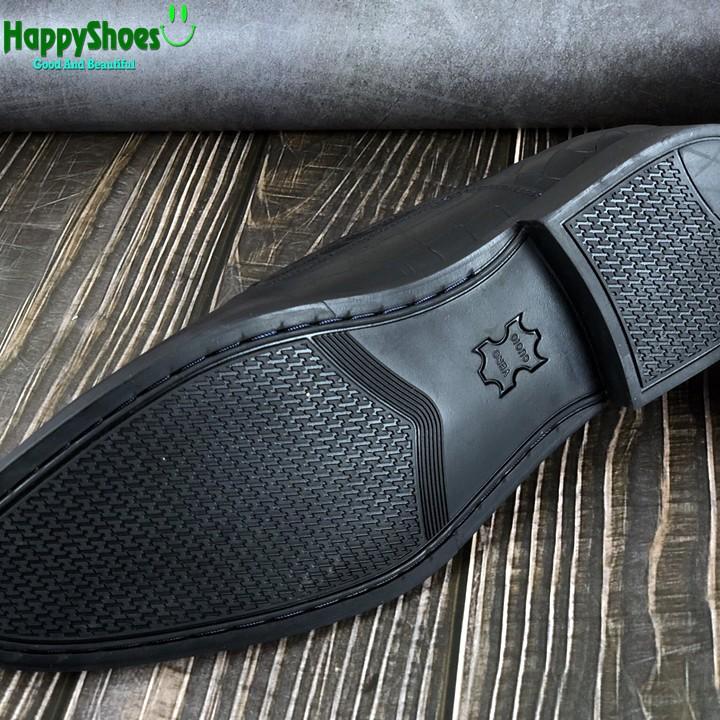 Giày Lười Nam Công Sở Happyshoes Da Bò Thật Dập Vân Cá Sấu - HS83 đen