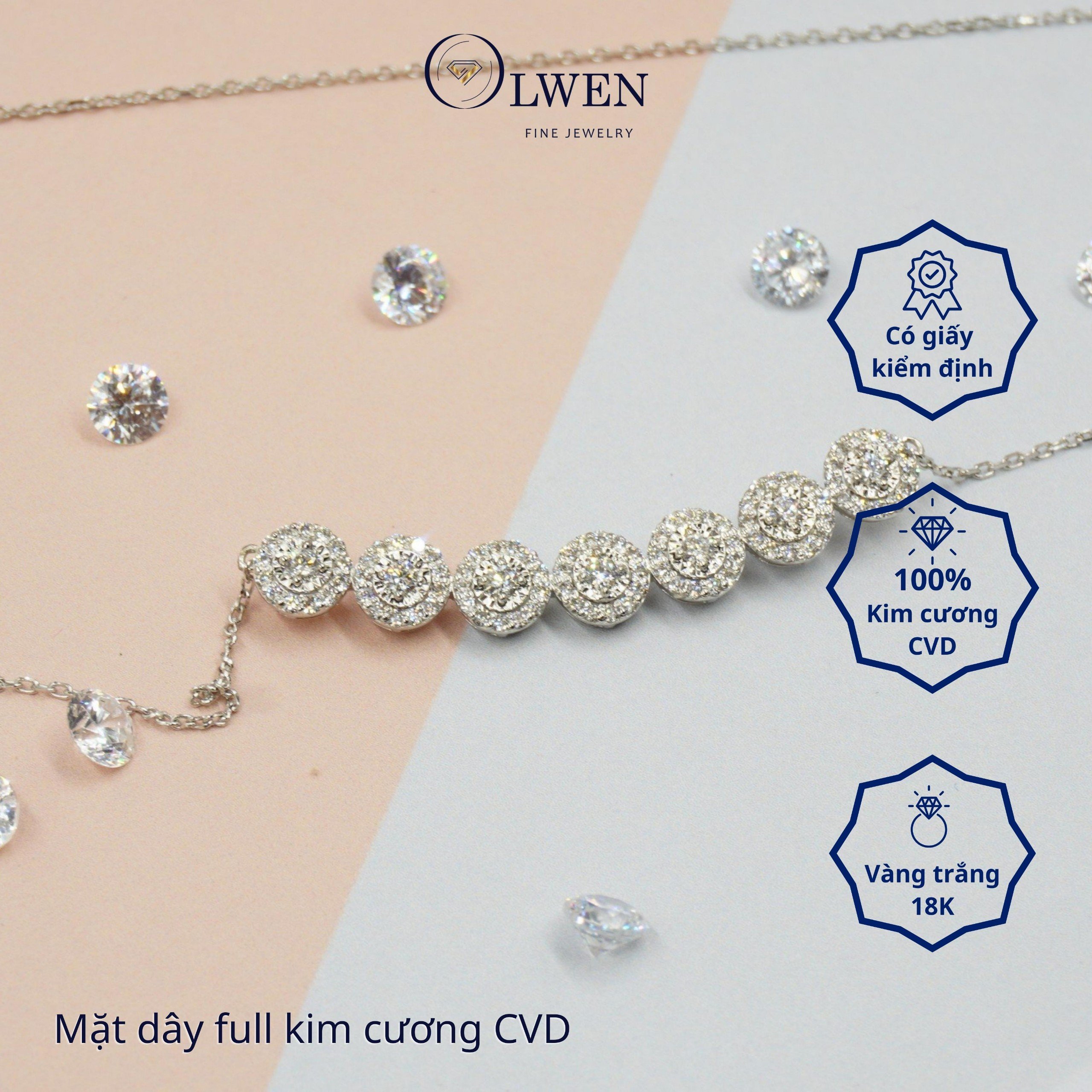 Dây Chuyền 18k Trắng Olwen Đính Kim Cương CVD HA_HK