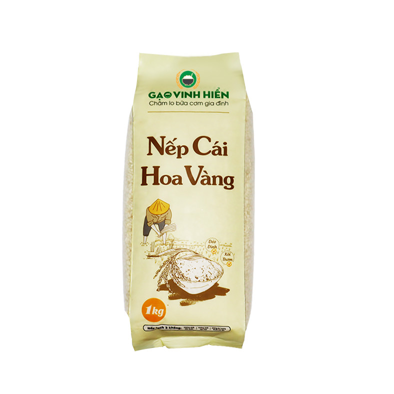 Gạo Nếp đặc sản Cái Hoa Vàng Vinh Hiển túi 1KG - Nếp sạch 3 KHÔNG