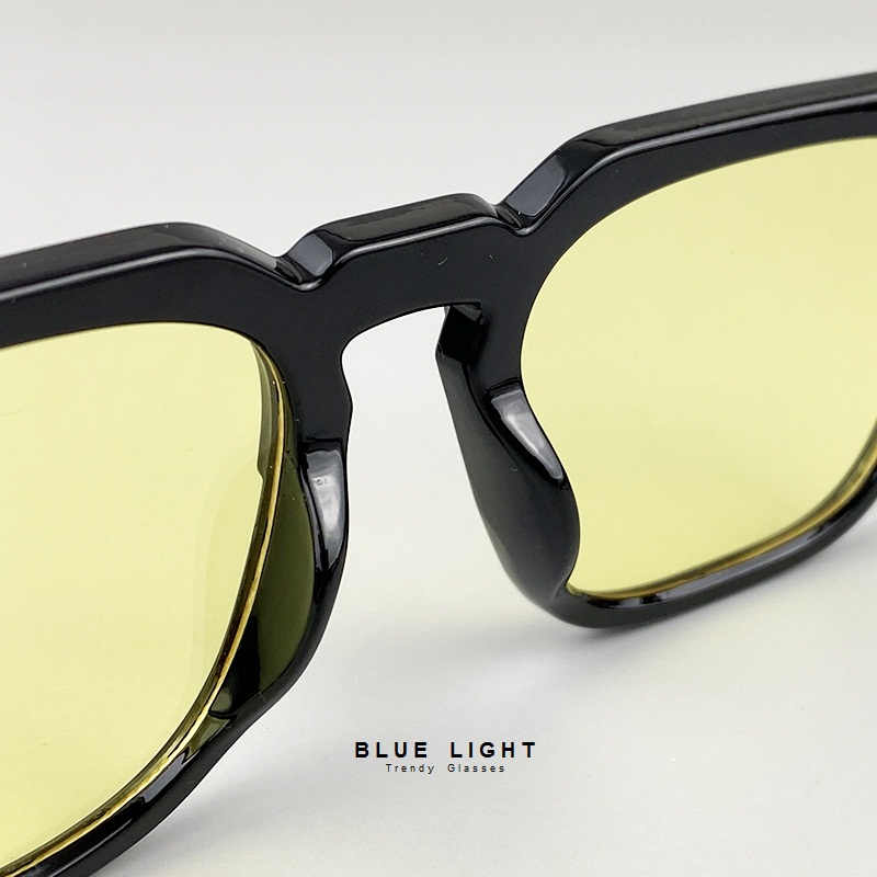 Kính Râm, Kính Mát Mắt Vuôg Góc Cạnh Màu Vàng Khung Đen Hàn Quốc