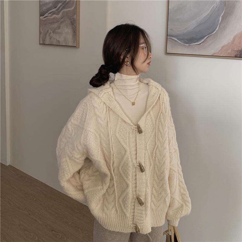 Hình ảnh Áo khoác cardigan dệt kim thiết kế có nón sau phong cách Hàn Quốc nhẹ nhàng